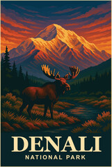 denali national park vector illustration