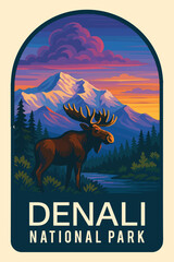 denali national park vector illustration