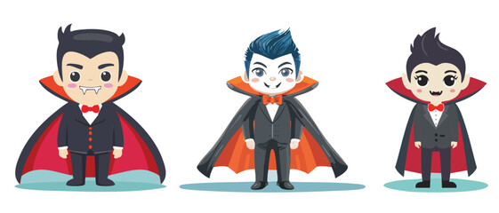Cute Vampire Cartoon Characters Halloween Costume Clipart
