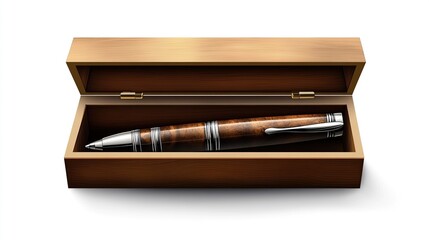 Wooden pen box with a pen inside