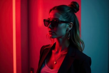Dramatic lighting, intense focus, stylish attire, elegance, occasion