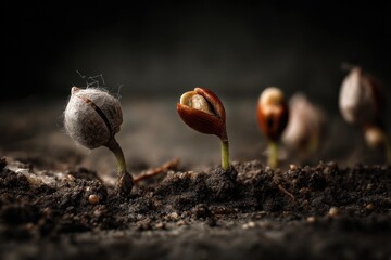 Obraz premium The first signs of life appear as seeds sprouting from the soil