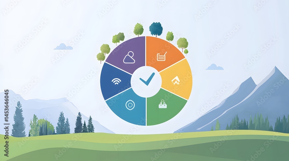 Poster vector progress wheel showing onboarding phases from intro to wellness wrap-up
