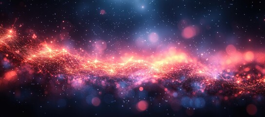 A vibrant celestial expanse of glowing nebulae.