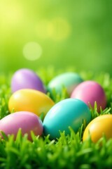 Pastel grass, vibrant eggs, joyful Easter celebration , renewal, kids