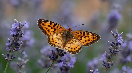 A close-up shot of a butterfly perched on a flower, with intricate details of the wings and petals, and a soft, blurred background achieved through shallow depth of field.
