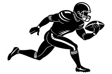 Silhouette of american football player running in side profile on white