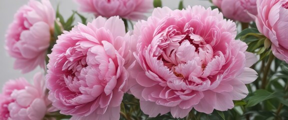 Obraz premium Tight cluster of pink peonies, soft background , garden, wallpaper