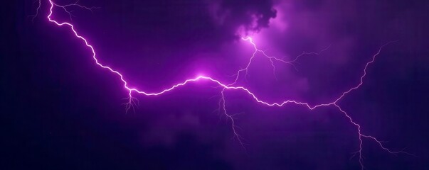 Fiery purple lightning bolt, isolated on black , glowing, strike, bright