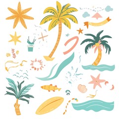 Simple Illustration Set Representing Summer and Fun Activities