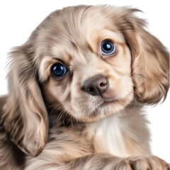 element isolate transparent png die-cut for advertising Adorable puppy with big blue eyes, fluffy fur.