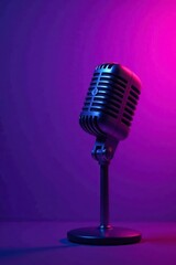 Purple square background, microphone, music notes , design, graphic