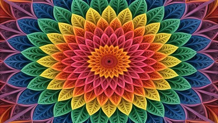 Rainbow Fractal Burst - Vibrant Symmetrical Psychedelic Art