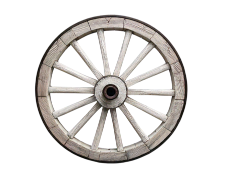 Wooden white wagon wheel isolated on white background