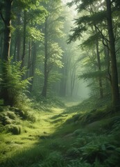 Obraz premium Fuzzy green forest, unfocused, abstract, dreamy feel, ecology, dreamy, magical