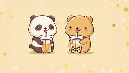Illustration of a cute kawaii pandas