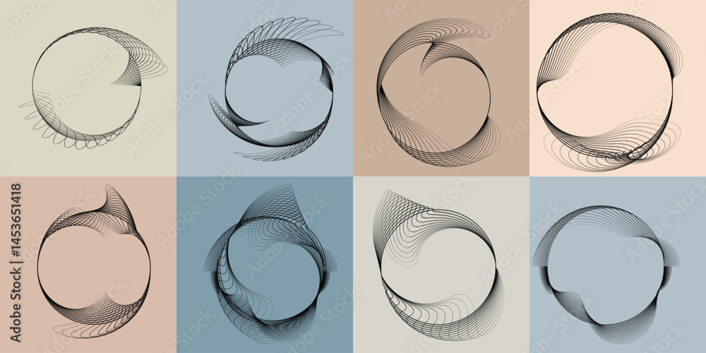 Fototapete lines in circle form . rotate rounded shape vector illustration .rotating circles form a ring.rotati