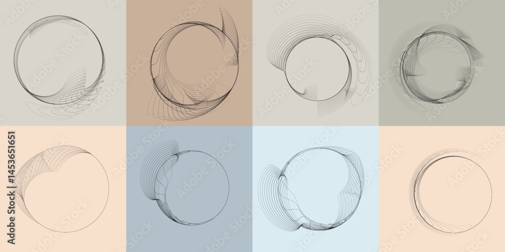Fototapete lines in circle form . rotate rounded shape vector illustration .rotating circles form a ring.rotati