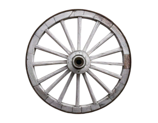 Wooden white wagon wheel isolated on white background