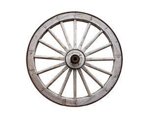 Wooden white wagon wheel isolated on white background