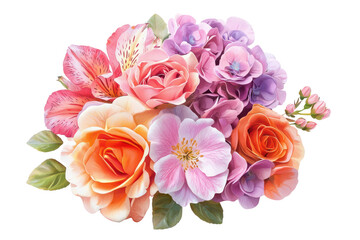 Beautiful vibrant mixed flower bouquet with roses peonies and hydrangeas in pastel colors for decoration or celebration purposes