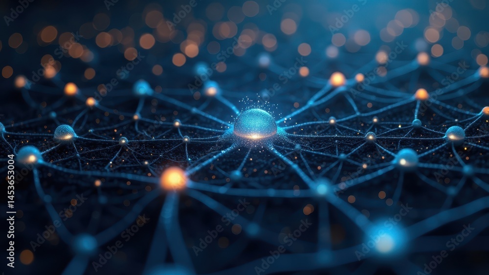 Poster abstract neural network with textured connections and glow effects