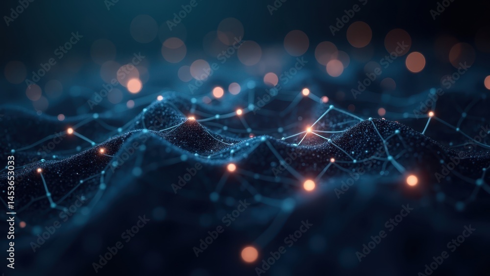 Poster abstract neural network texture with glowing connections and depth