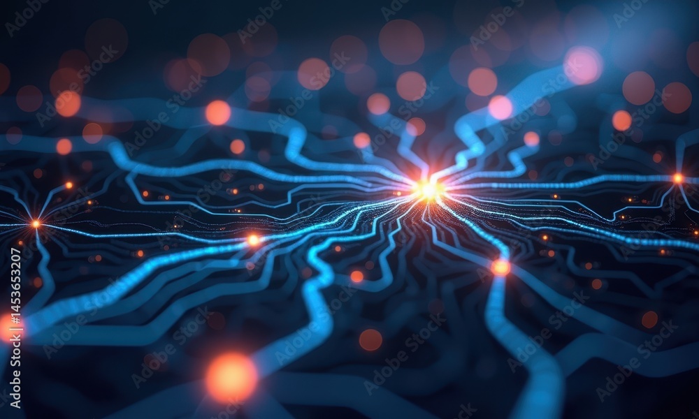 Poster dynamic energy flow pattern with bright sparks and vibrant lines