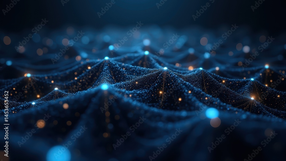 Poster abstract neural network texture with blue and orange particles