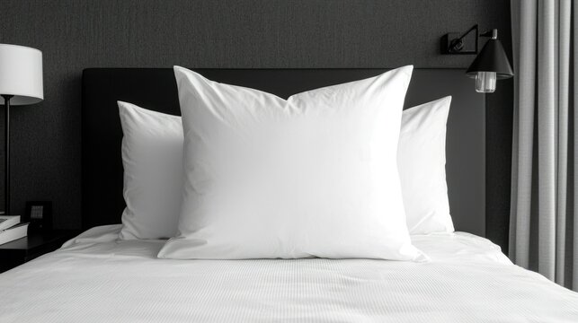 A simple black and white bed with three plump pillows ready to ensure a restful night