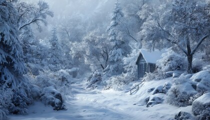 Naklejka premium A magical winter wonderland is covered in a blanket of snow