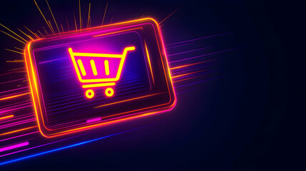 Fast Online Shopping Neon Glow Tablet Cart Icon
