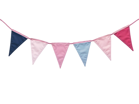 Colorful triangle bunting flags hanging on a string, perfect for party, celebration, or festive decor themes. Generative AI