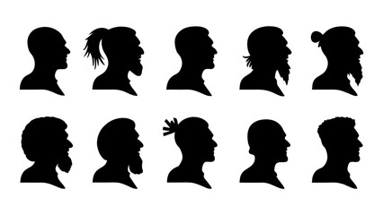 set of heads in profile silhouette vector on white background