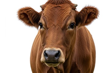close up photo of cow head with plain white background