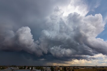 Dramatic thunderstorm clouds gather, signaling an approaching storm