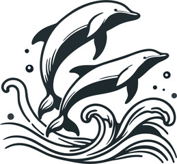Whale dolphins in a simple line art style, clean and smooth curves