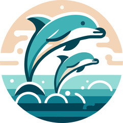 ector style illustration of dolphins swimming in a pool, minimalistic design with clean lines.