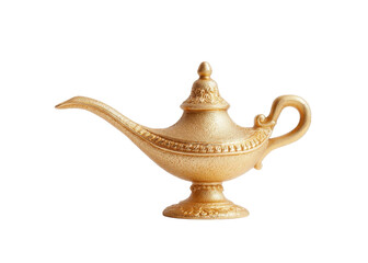 Golden magic lamp isolated on transparent background, wish, fantasy, genie