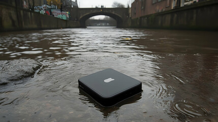 Lost Device by the Canal: A Tech Gadget in Water