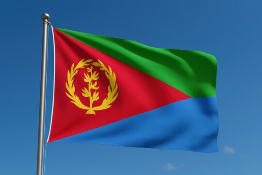 Eritrean national flag flying in the wind