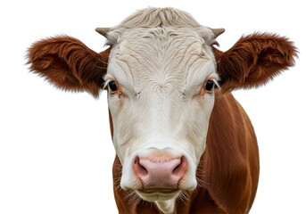 close up photo of cow head with plain white background