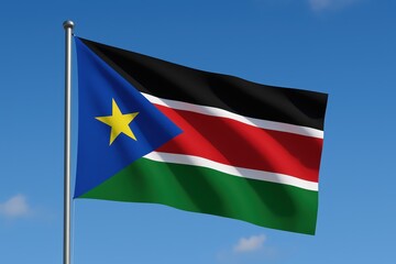 Obraz premium South Sudan national flag flying outdoors