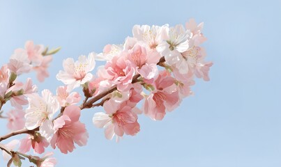 Obraz premium A bunch of light red and pink and white apricot blossoms blooming on a tree trunk, Generative AI