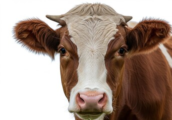 close up photo of cow head with plain white background