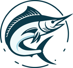 Simple line art of a blue marlin viewed from the side, clean smooth curves