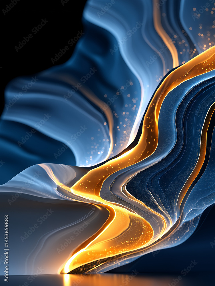 Poster abstract gold and blue swirl: an abstract artwork featuring a mesmerizing swirl of blue and gold, re