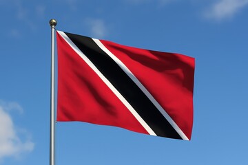 Trinidad and Tobago flag waving in blue sky