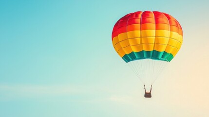 Fototapeta premium Vibrant Hot Air Balloon Floating Against a Clear Blue Sky at Sunrise