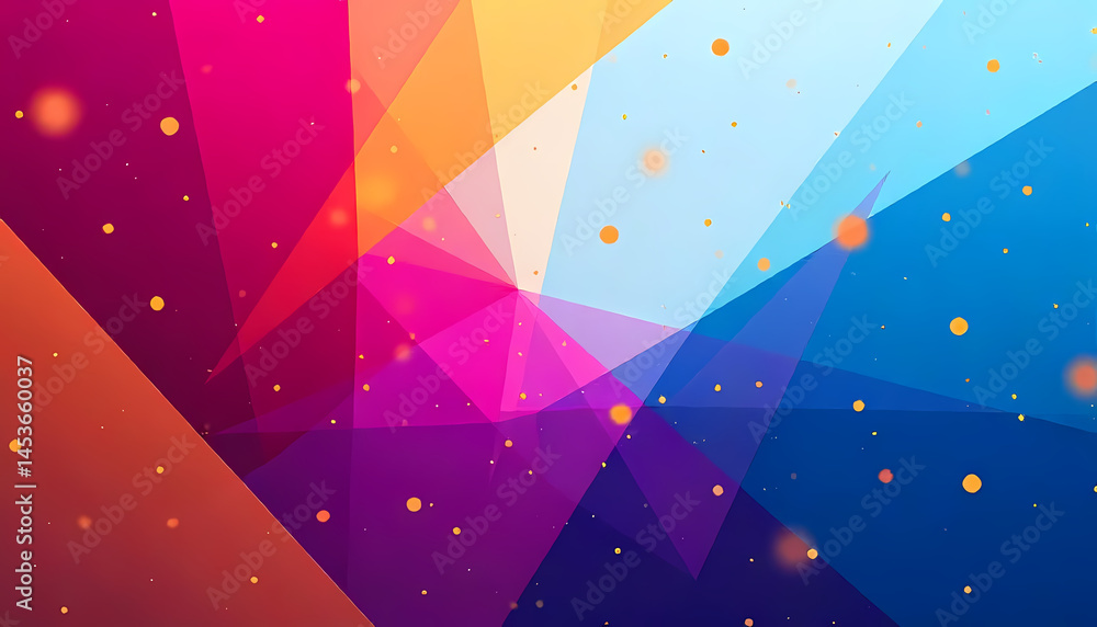 Poster a stunning abstract artwork comprised of intersecting colorful geometric elements with golden dots.